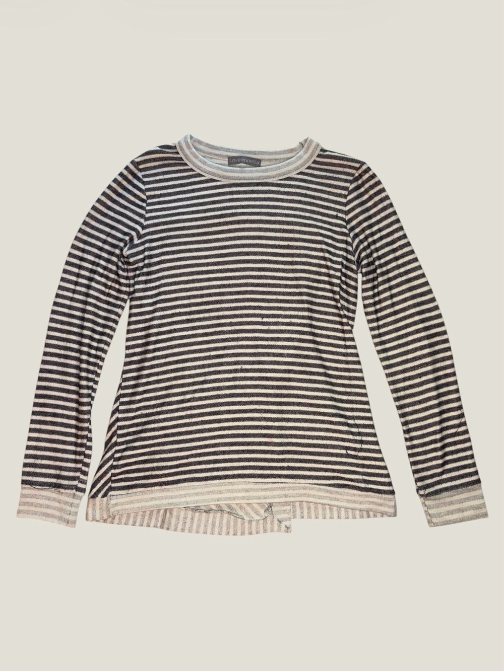 X Loveappella Black and Cream Striped Long Sleeve Crewneck Shirt